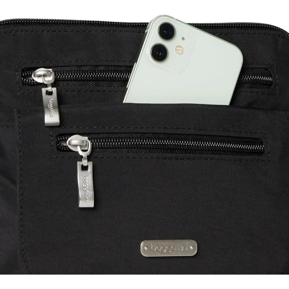 Women's Black Let's Escape Crossbody Bag phone pocket Imported Zipper